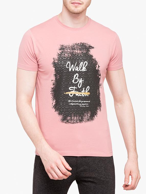 pink cotton chest print t-shirt - 14789599 -  Zoom Image - 0