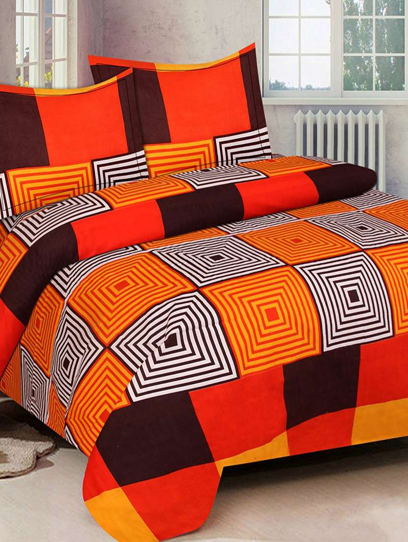 polycotton printed double bedsheet with 2 pillow covers