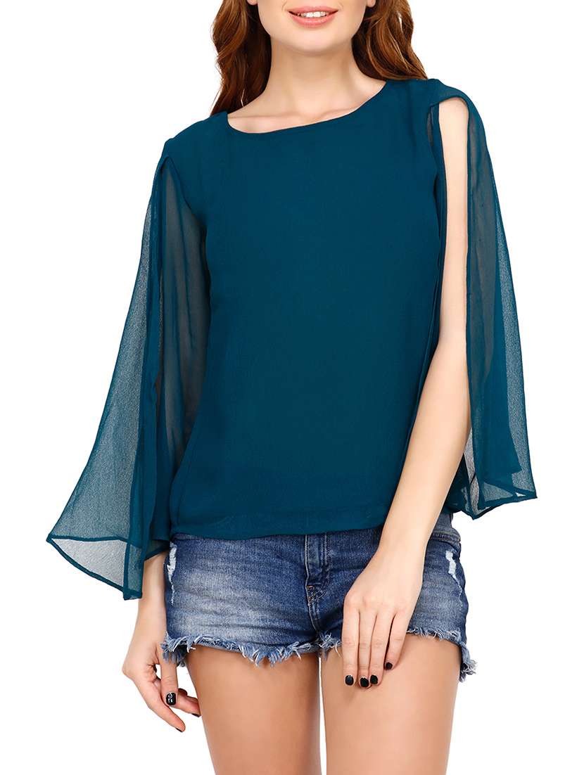 slit sleeve round neck top