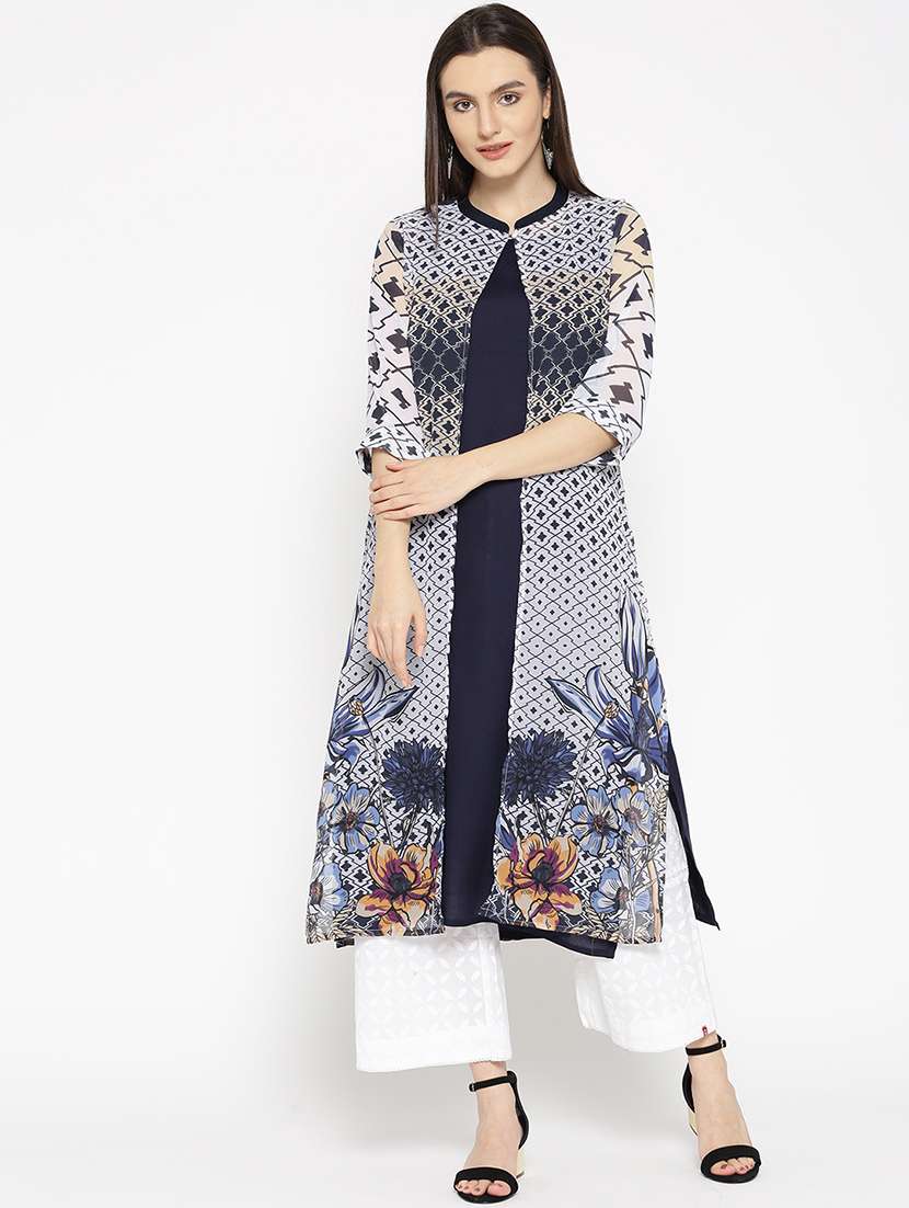 blue rayon layered kurta