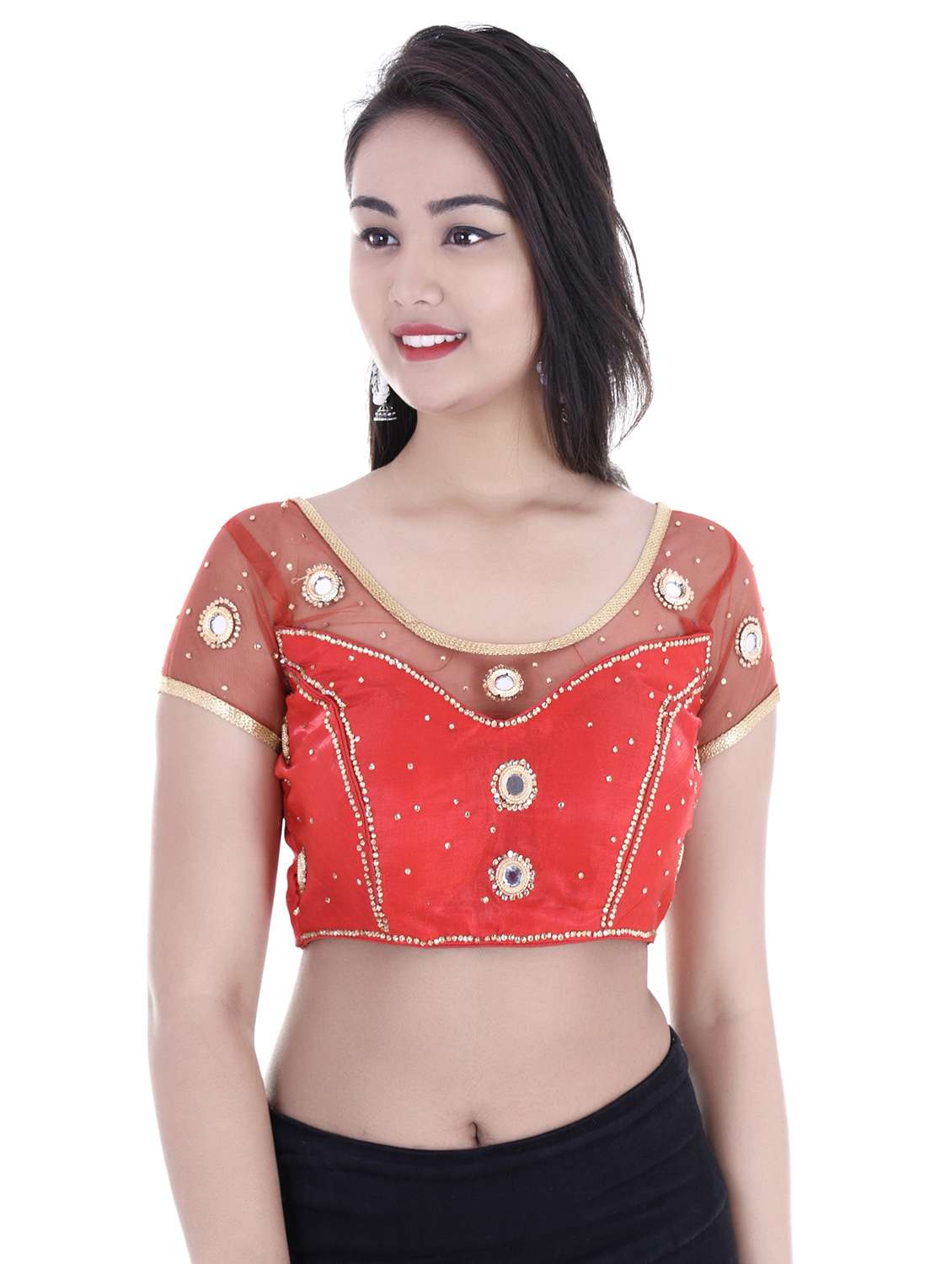 Red Silk Embroidered Blouse