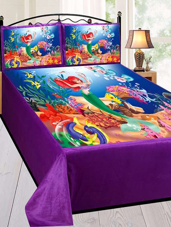 velvet digitally printed double bed sheet with 2 pillow covers