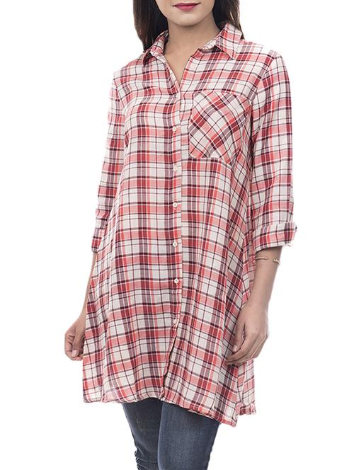 shirt collar checkered tunic - 14806621 - Standard Image - 0