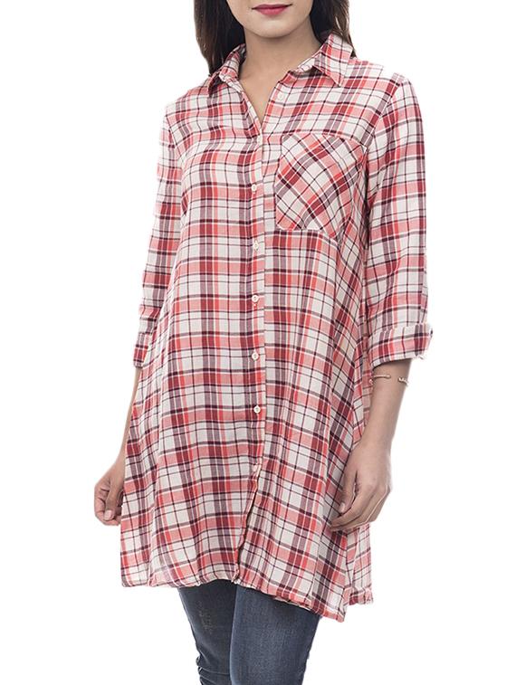 shirt collar checkered tunic - 14806621 - Zoom Image - 0