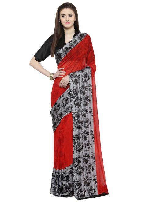 red silk printed saree with blouse - 14807110 - Standard Image - 0