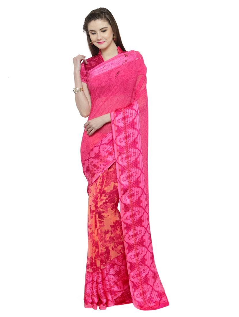 pink silk printed saree with blouse - 14807117 -  Zoom Image - 0