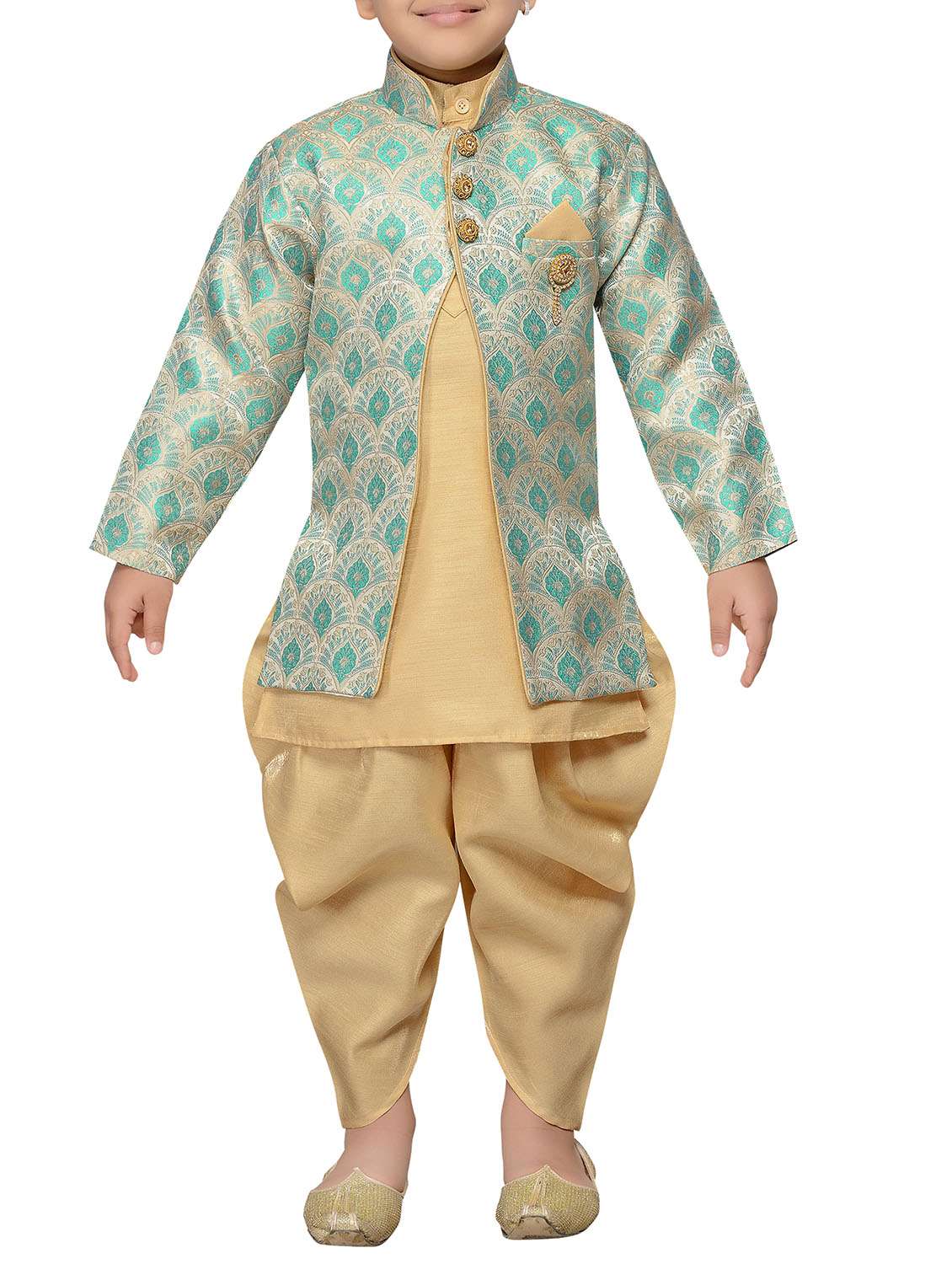 green silk blend sherwani set - 14808689 -  Zoom Image - 0