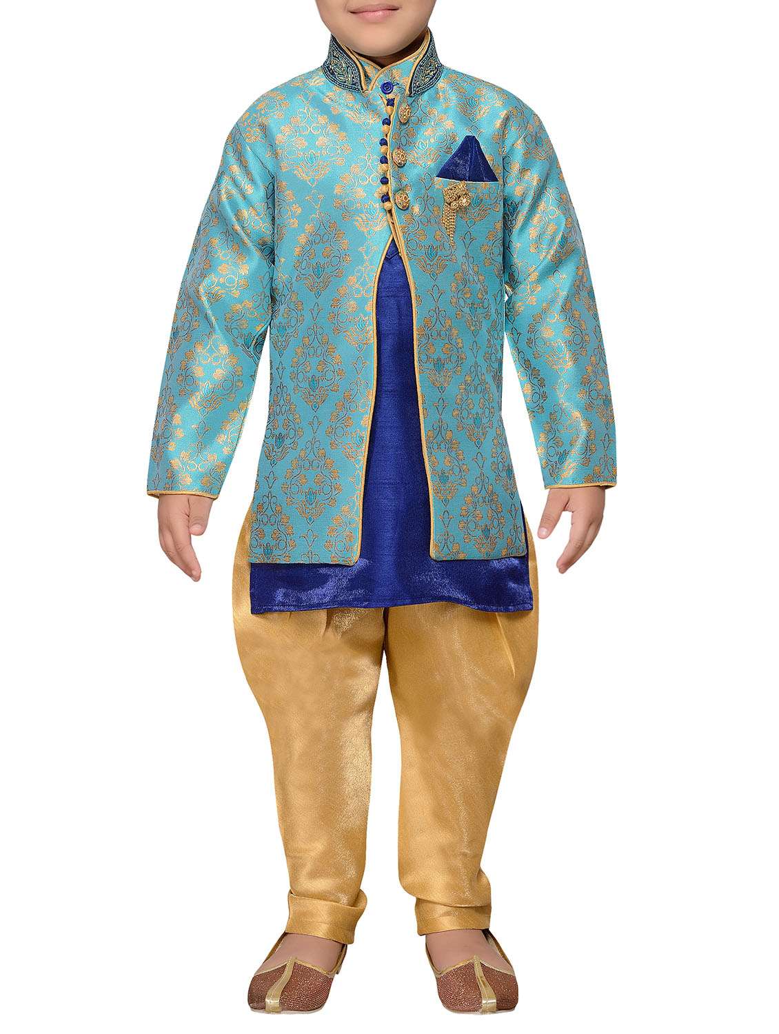 blue silk blend sherwani set - 14808698 -  Zoom Image - 0