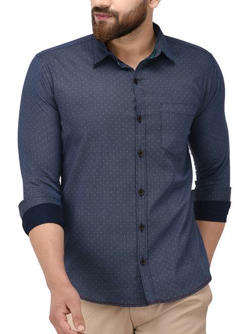 navy blue cotton casual shirt - 14808783 -  Standard Image - 0