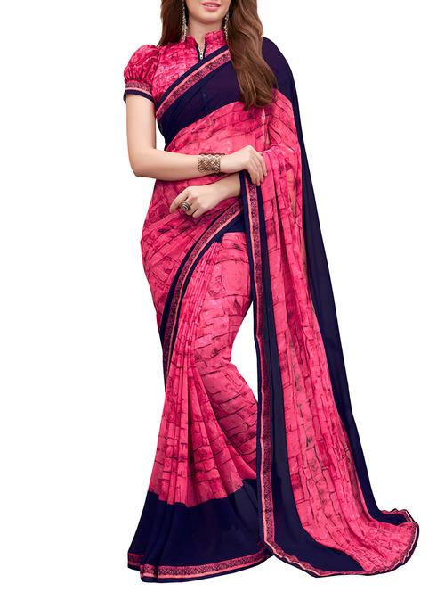 contrast bordered printed saree with blouse - 14809452 -  Standard Image - 0