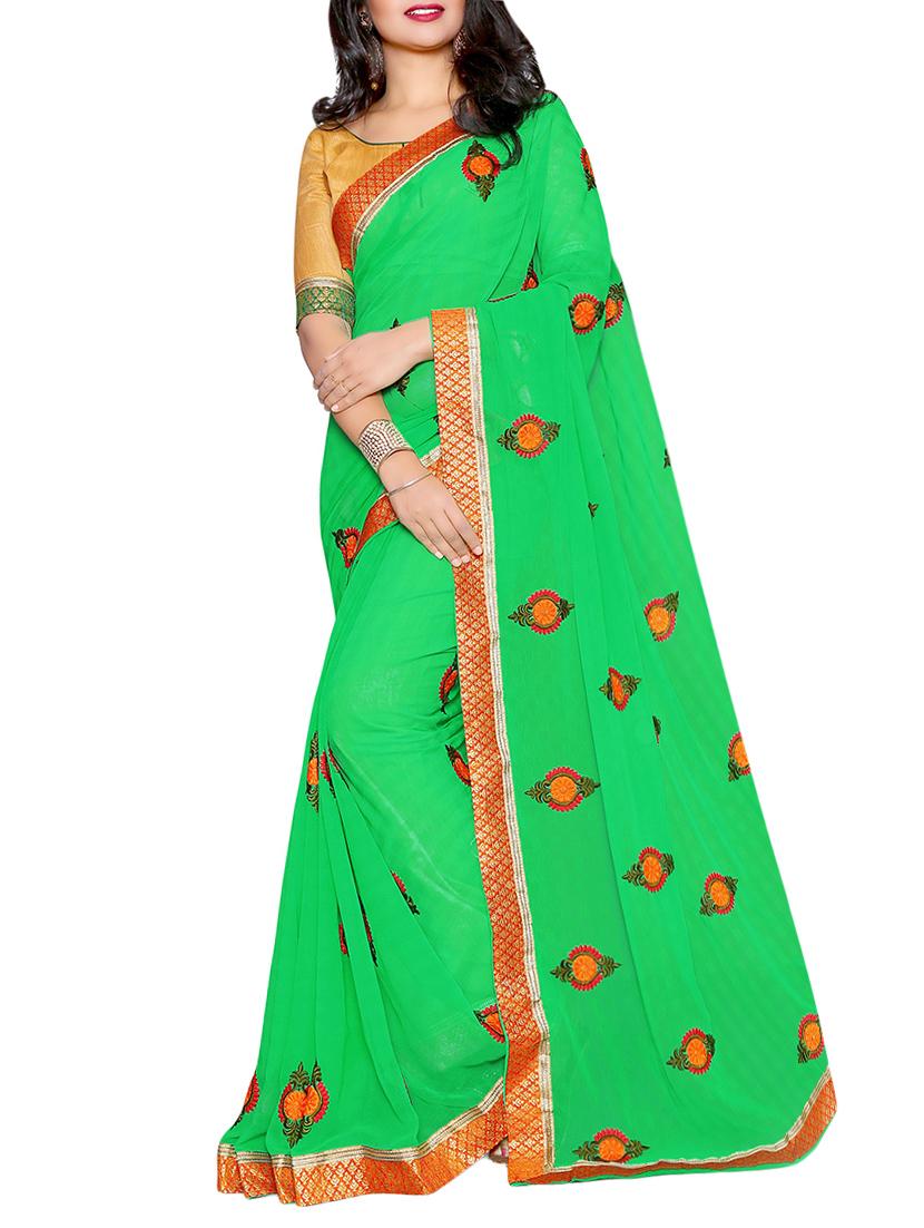 zari lace embroidered saree with blouse - 14809460 - Zoom Image - 0