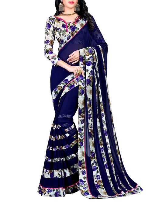 blue printed saree with blouse - 14809467 -  Standard Image - 0