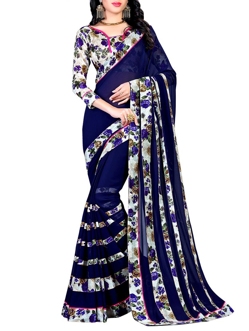 blue printed saree with blouse - 14809467 -  Zoom Image - 0