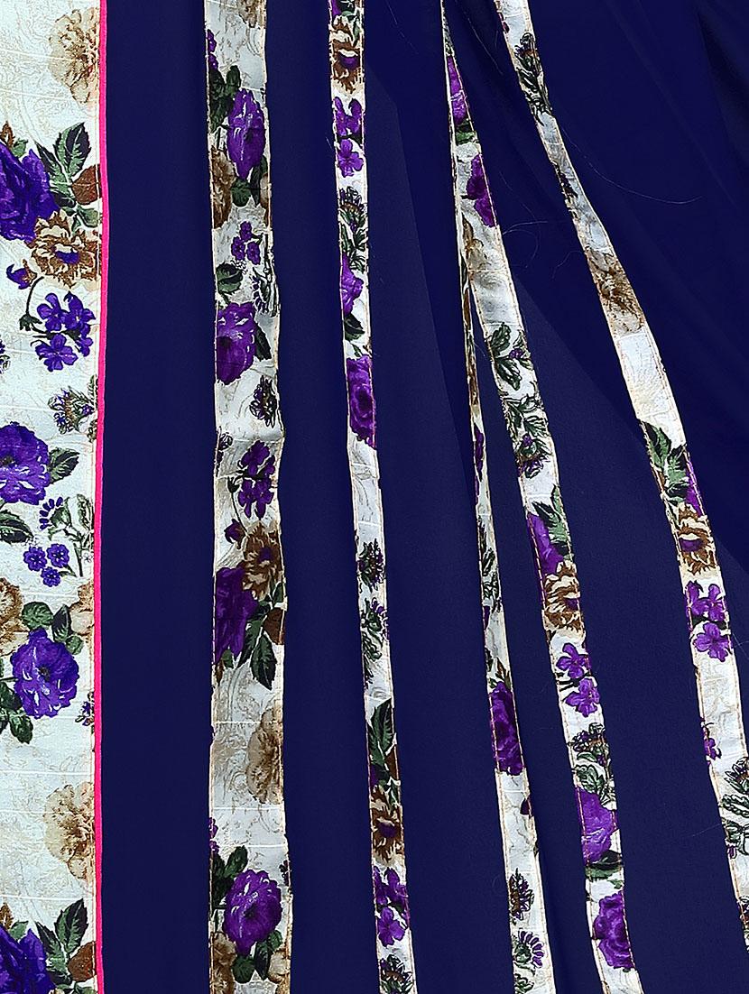 blue printed saree with blouse - 14809467 - Standard Image - 3