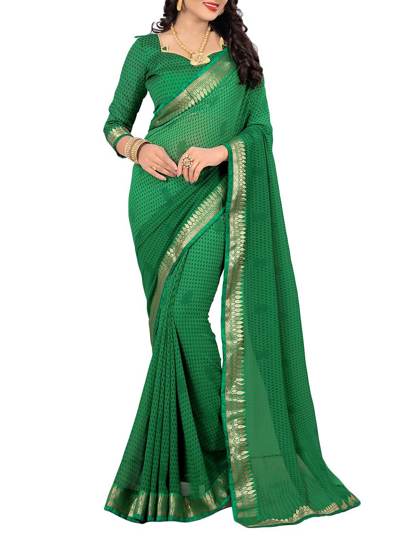 green printed saree with blouse - 14809480 - Zoom Image - 0