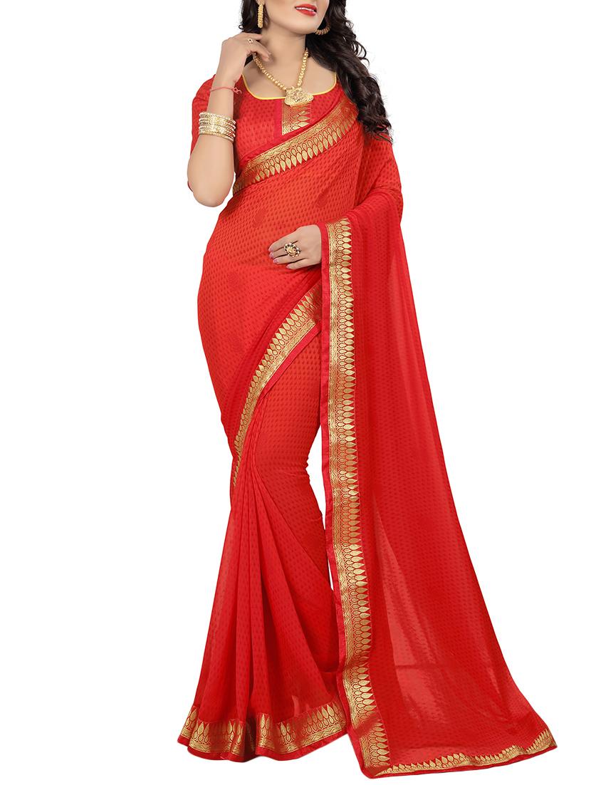 orange printed saree with blouse - 14809482 - Zoom Image - 0
