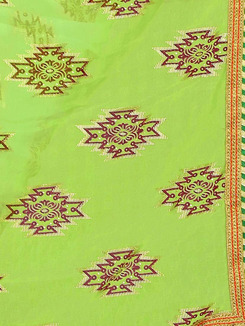 green printed saree with blouse - 14809489 - Standard Image - 3