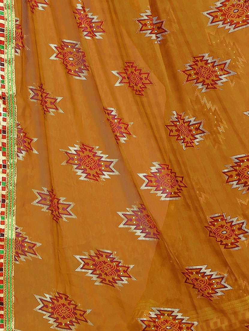 orange printed saree with blouse - 14809490 - Standard Image - 3