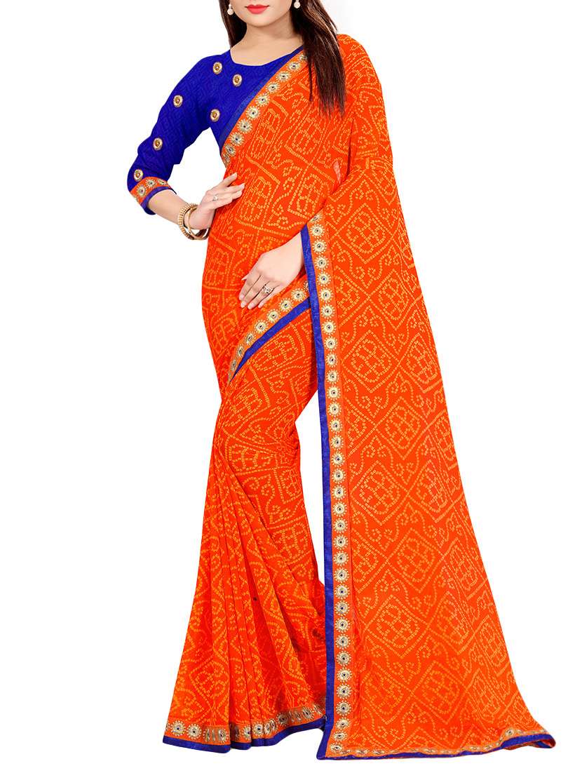 orange bandhani saree with blouse - 14809492 - Zoom Image - 0