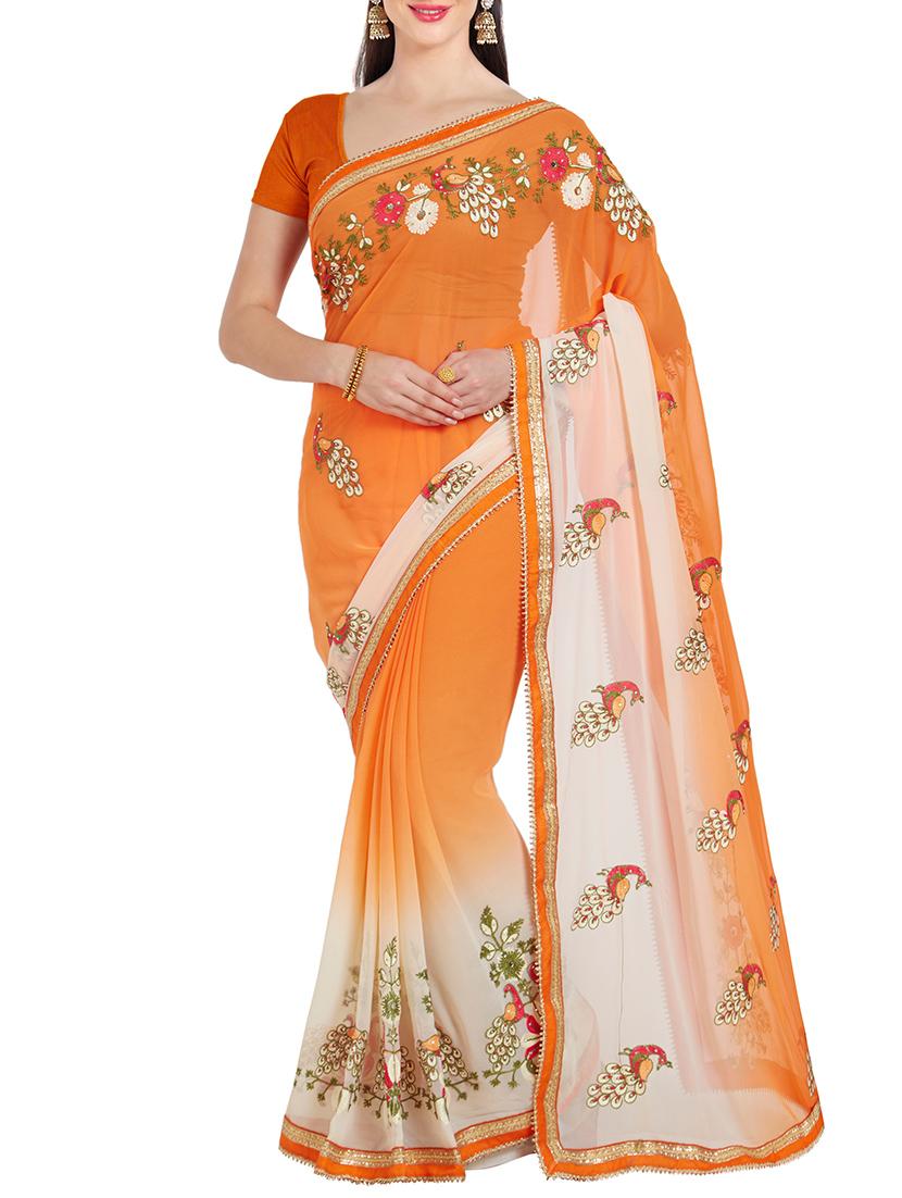 orange embroidered saree with blouse - 14809509 -  Zoom Image - 0