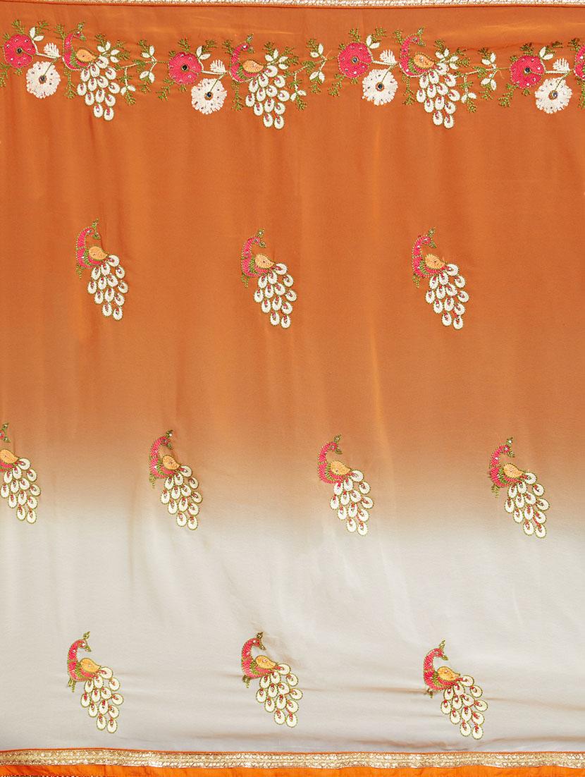 orange embroidered saree with blouse - 14809509 - Standard Image - 3