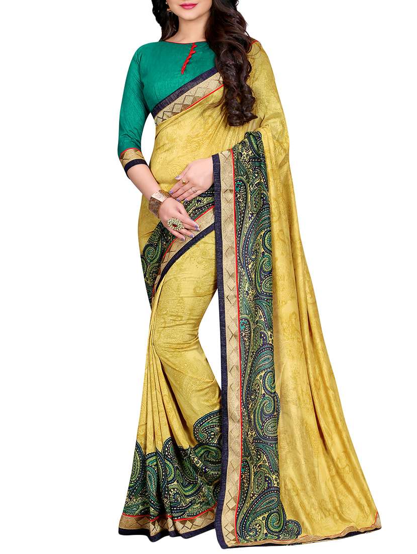 yellow printed saree with blouse - 14809513 -  Zoom Image - 0