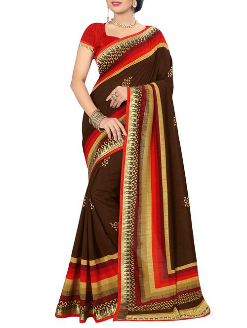 contrast bordered printed saree with blouse - 14809528 -  Standard Image - 0