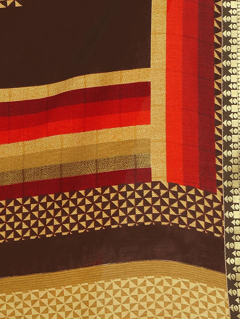 contrast bordered printed saree with blouse - 14809528 - Standard Image - 3