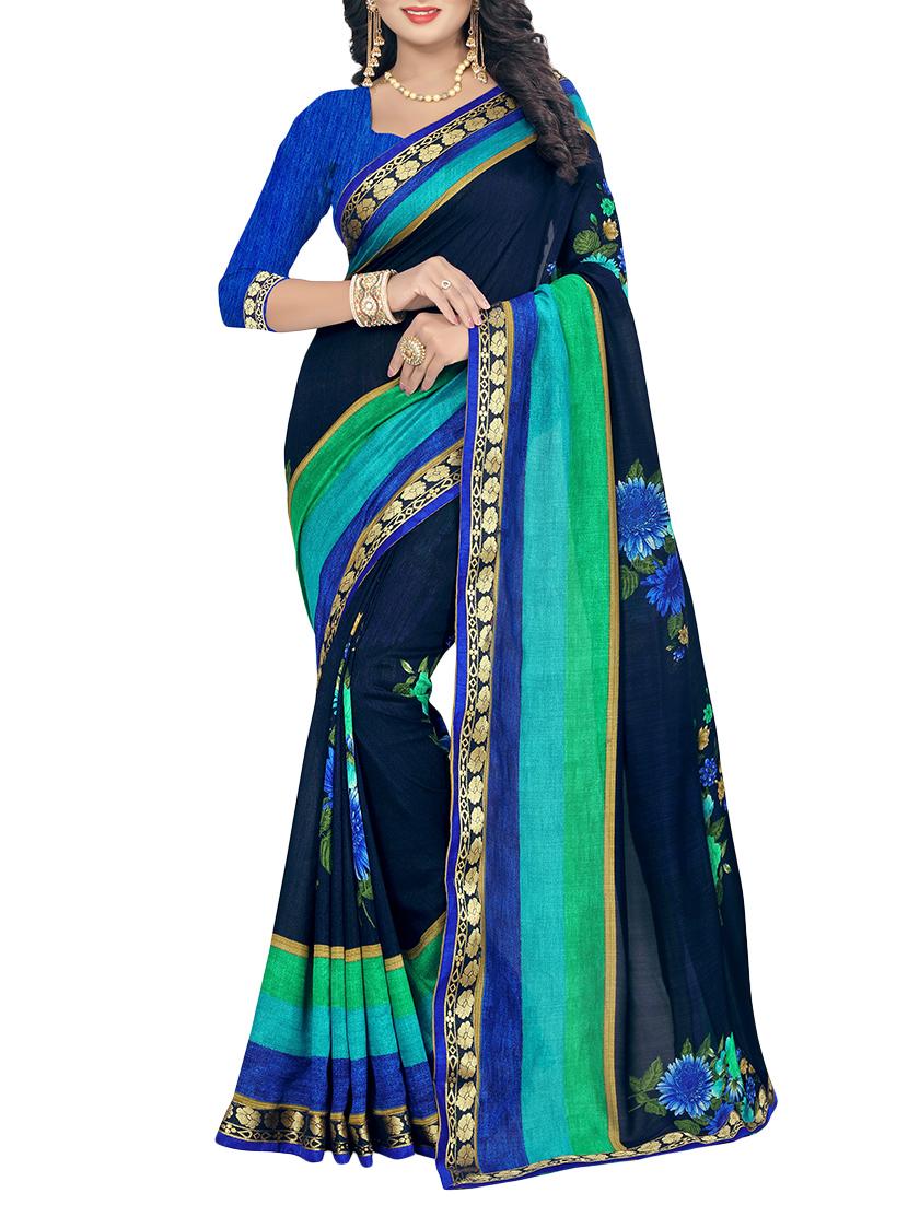 blue printed saree with blouse - 14809531 -  Zoom Image - 0