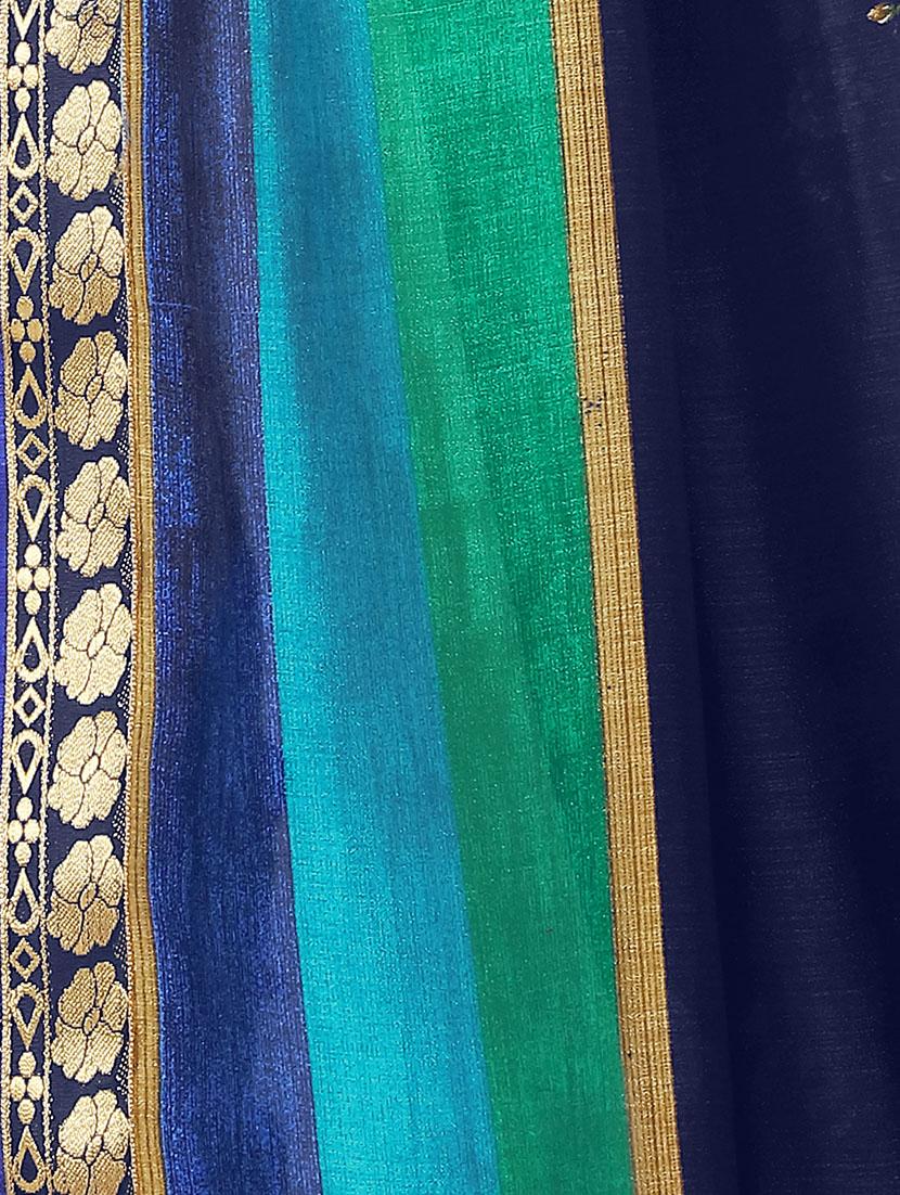 blue printed saree with blouse - 14809531 - Standard Image - 3
