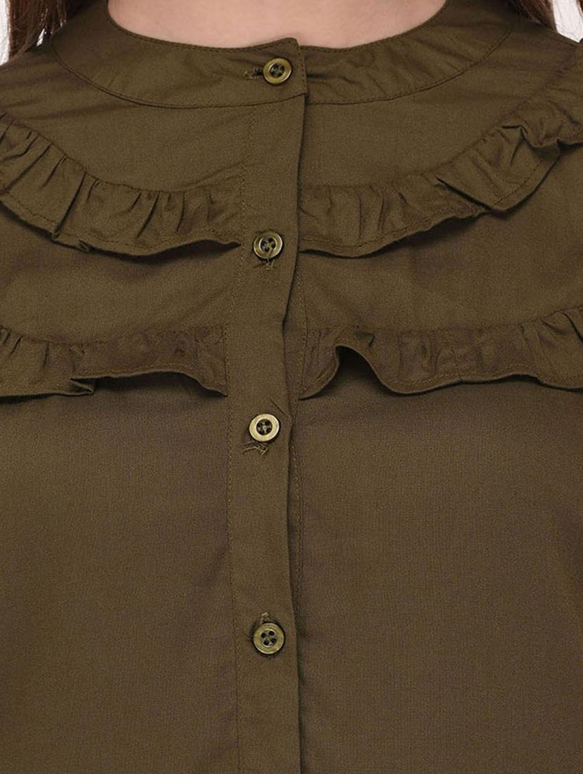 green rayon ruffled shirt - 14811699 - Standard Image - 3