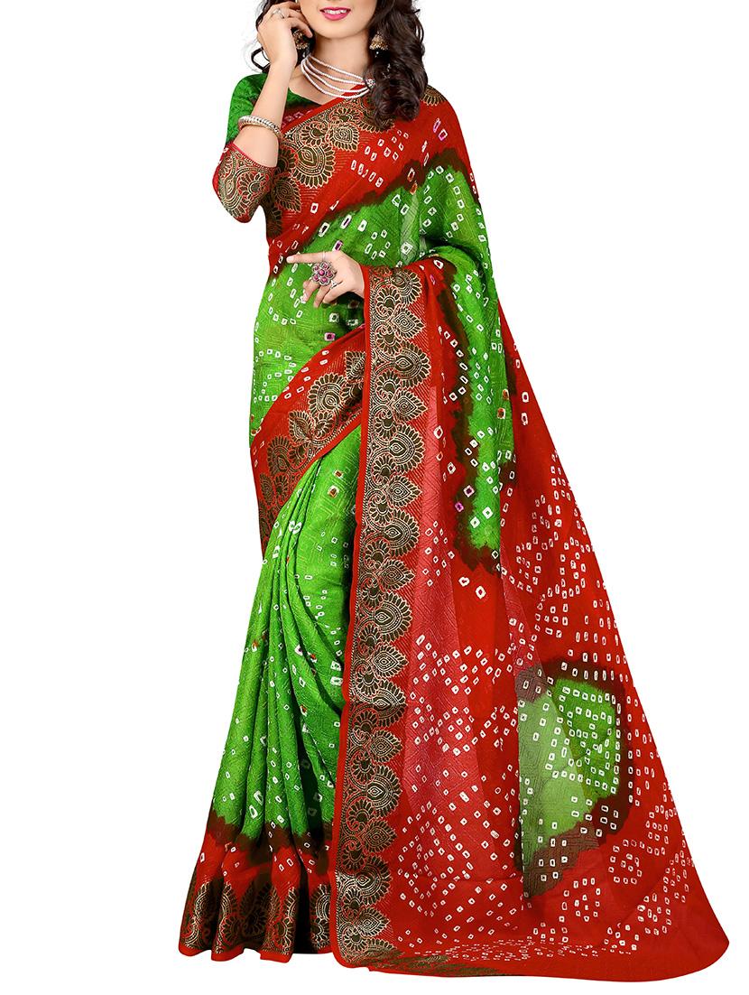 green art silk bandhani saree with blouse - 14812267 - Zoom Image - 0