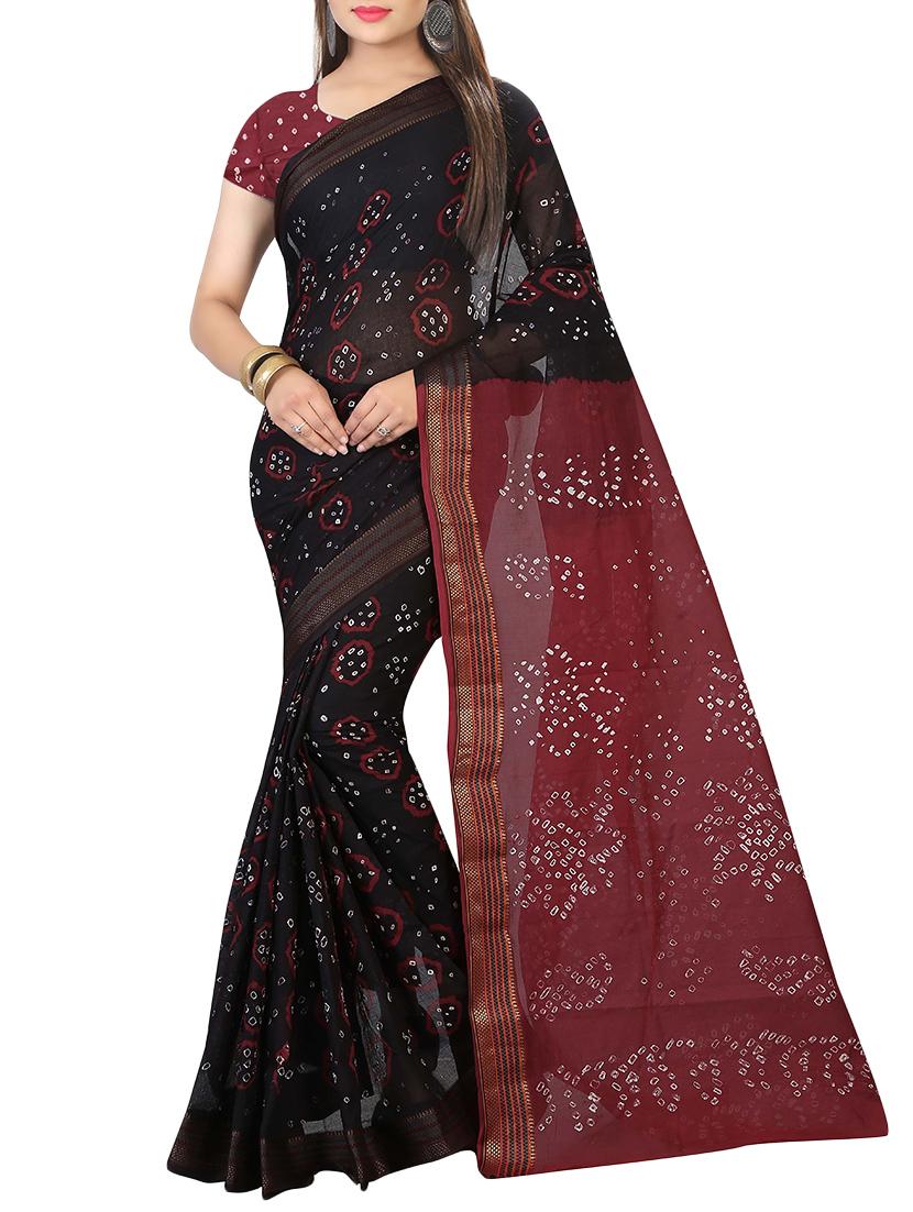 black cotton bandhani saree with blouse - 14812280 - Zoom Image - 0