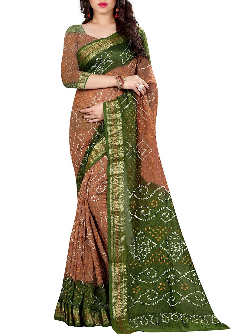 brown art silk bandhani saree with blouse - 14812293 -  Zoom Image - 0