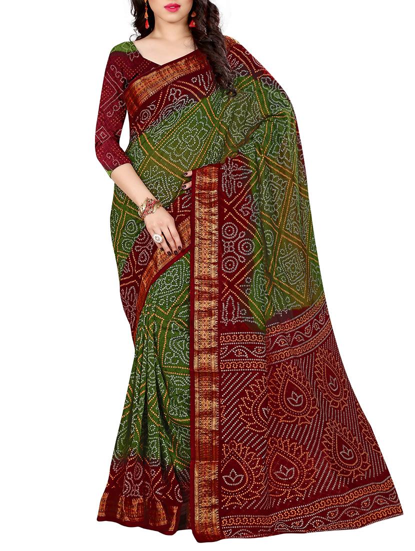 green art silk bandhani saree with blouse - 14812296 -  Zoom Image - 0