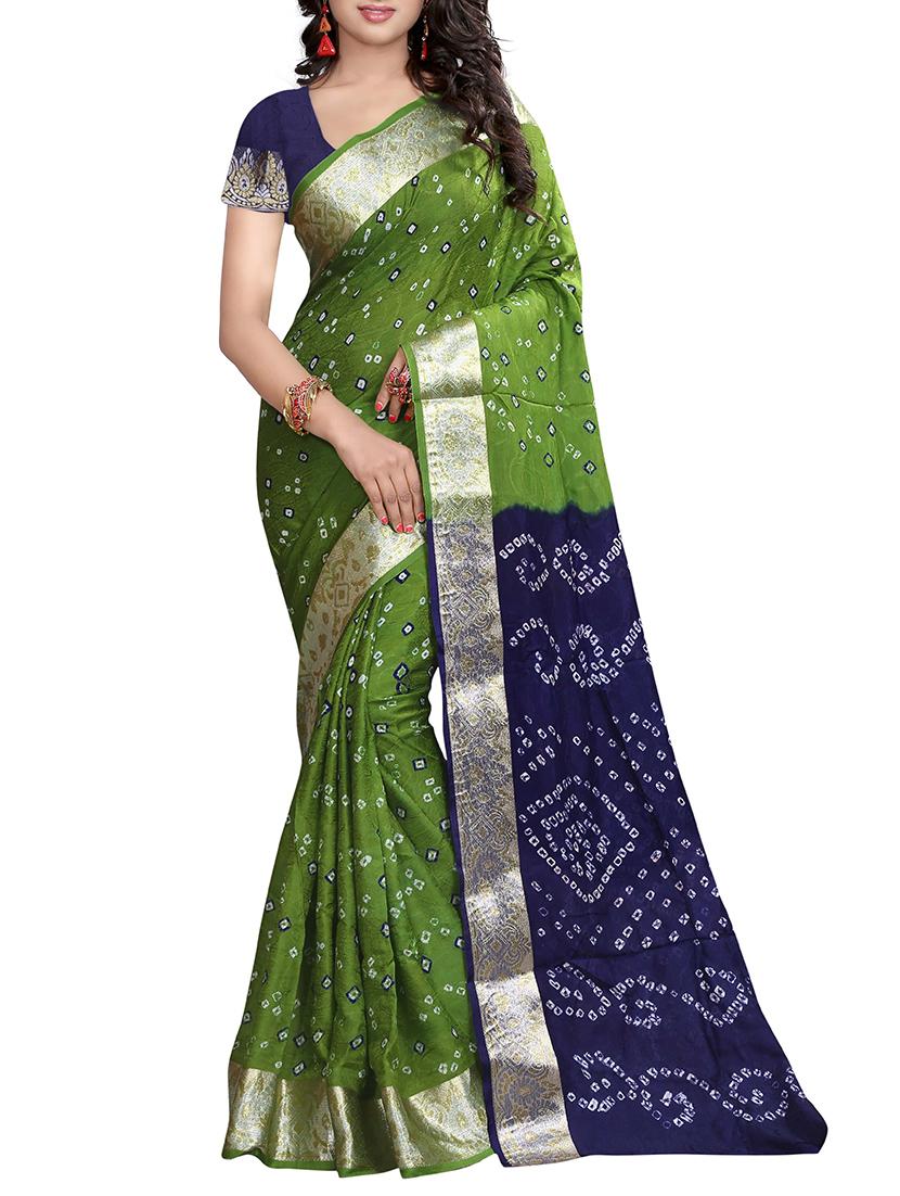 green art silk bandhani saree with blouse - 14812301 -  Zoom Image - 0