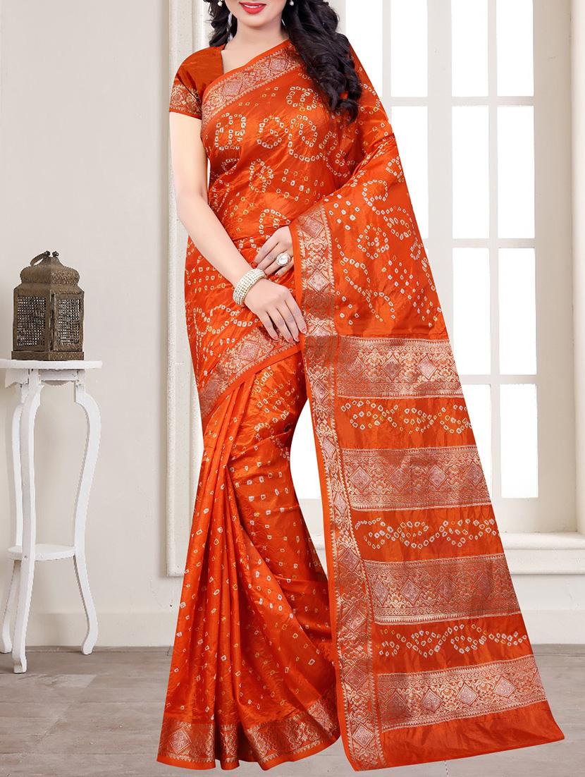 orange silk bandhani saree with blouse - 14812310 -  Zoom Image - 0