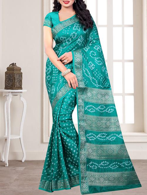 green silk bandhani saree with blouse - 14812312 -  Standard Image - 0