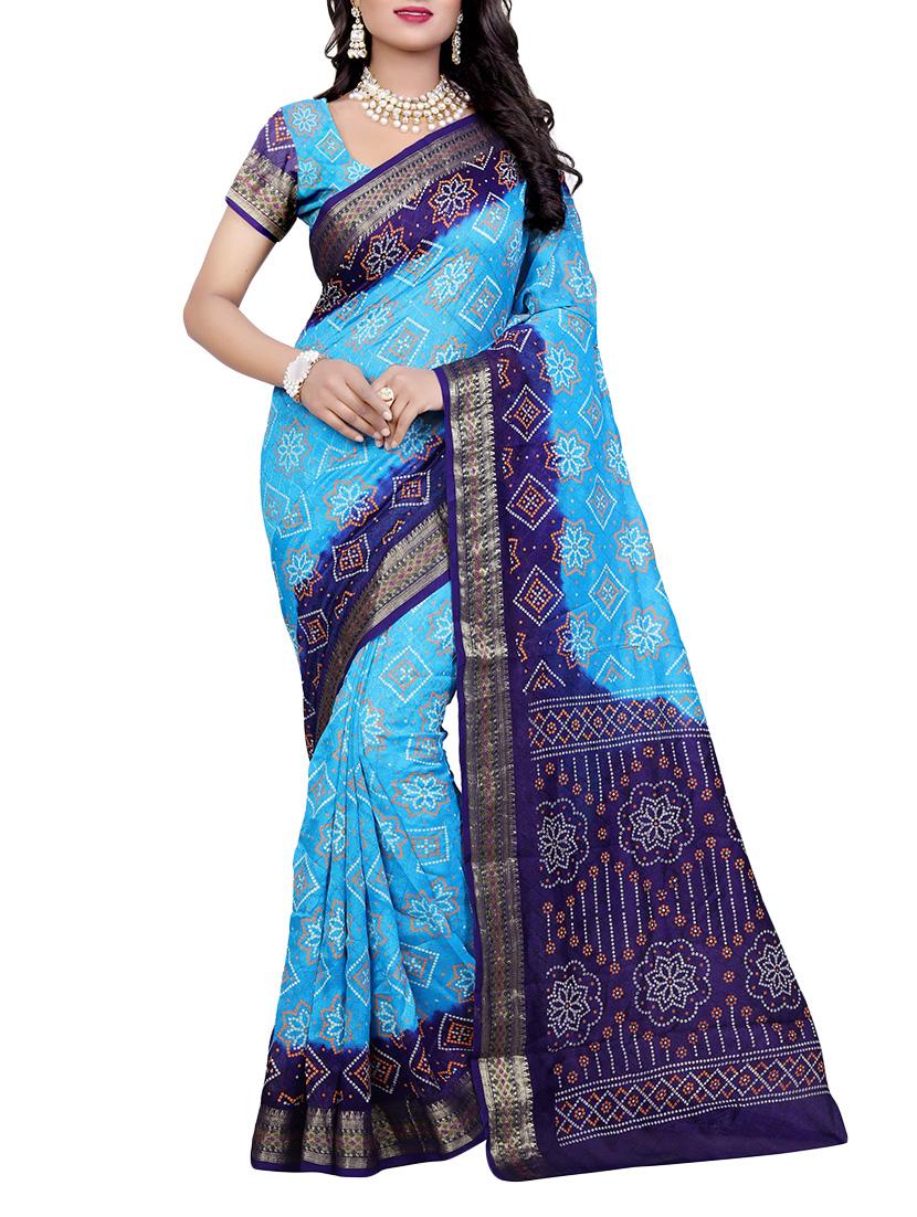 sky blue art silk bandhani saree with blouse - 14812317 -  Zoom Image - 0