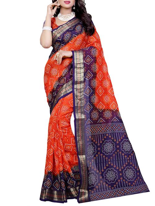 orange art silk bandhani saree with blouse - 14812320 - Standard Image - 0