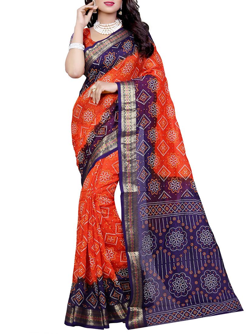 orange art silk bandhani saree with blouse - 14812320 - Zoom Image - 0