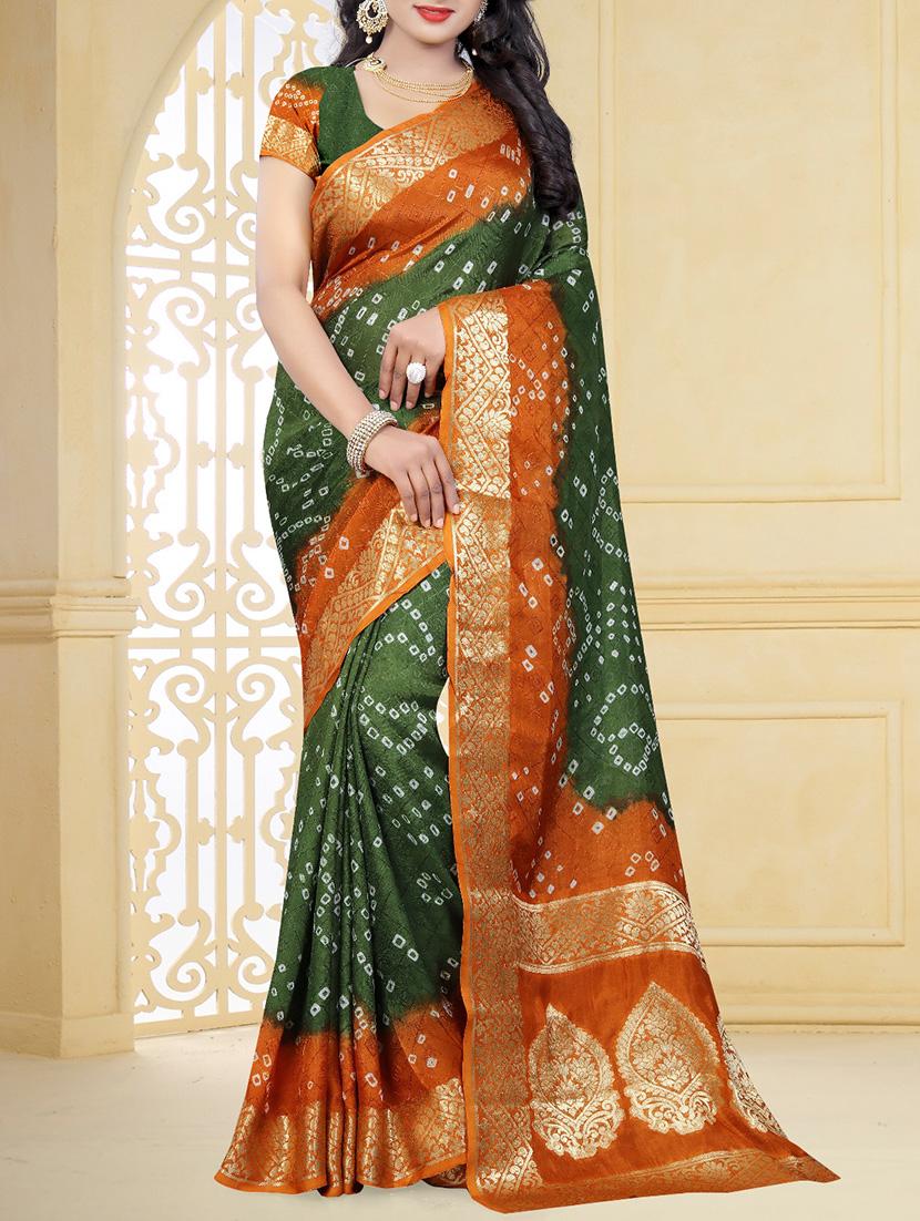 green art silk bandhani saree with blouse - 14812330 -  Zoom Image - 0