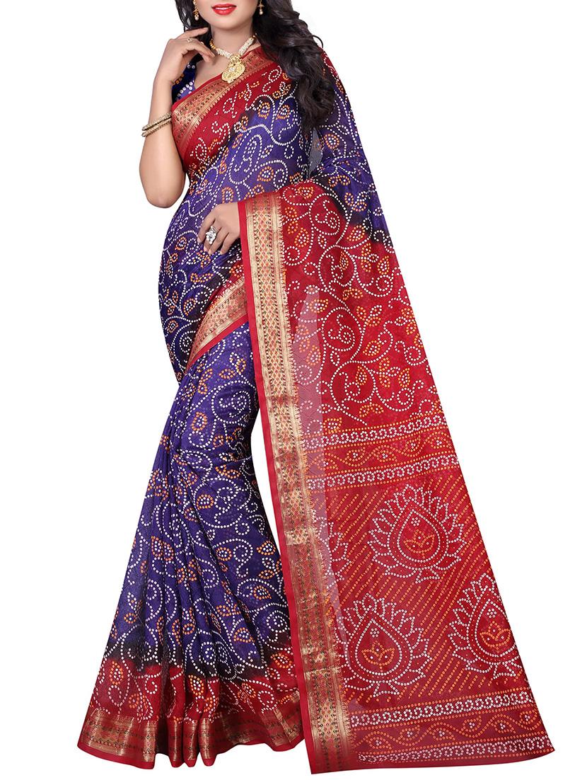 purple art silk bandhani saree with blouse - 14812336 - Zoom Image - 0