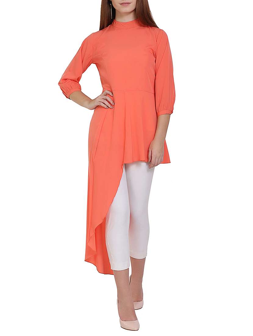 mock neckline asymmetric tunic