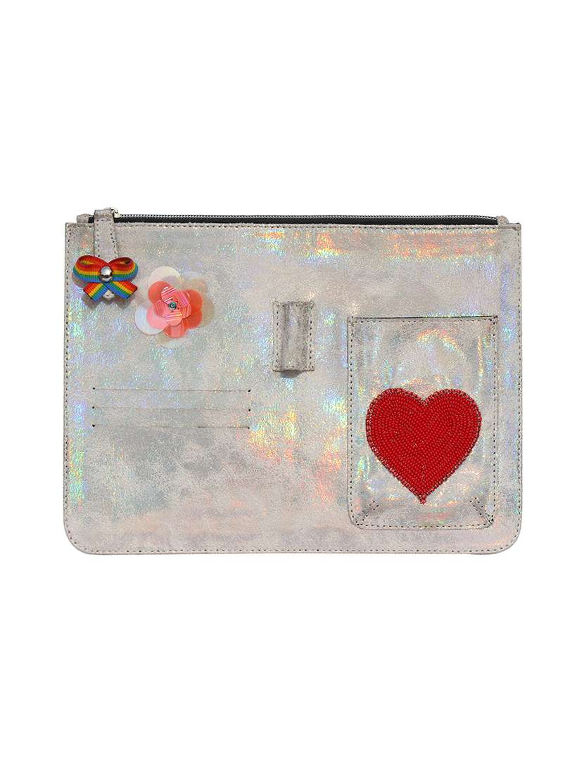 multi colored leatherette clutch