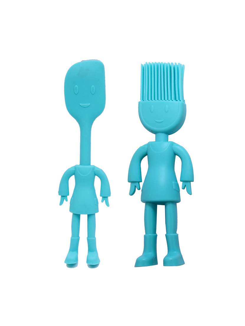 human cartoon shape blue spatula & basting brush