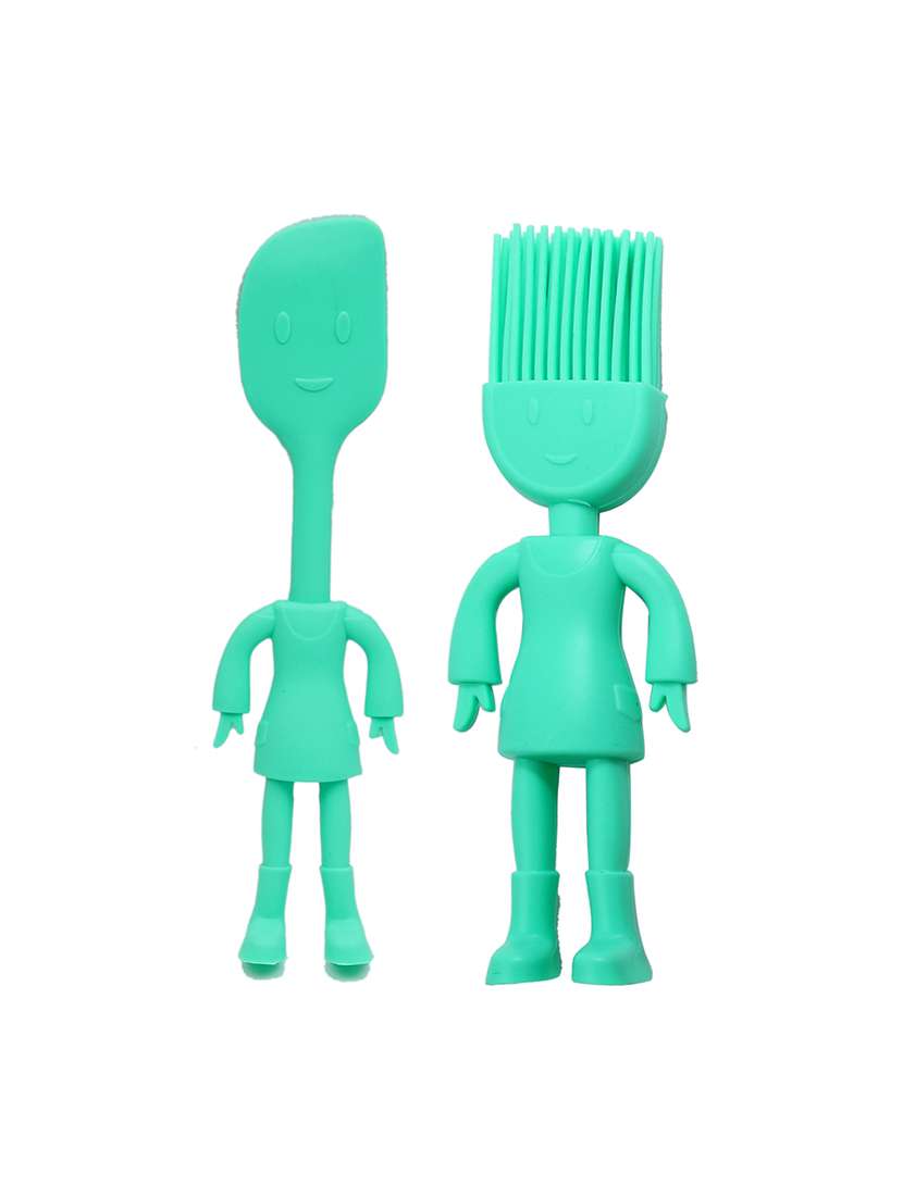 human cartoon shape green spatula & basting brush