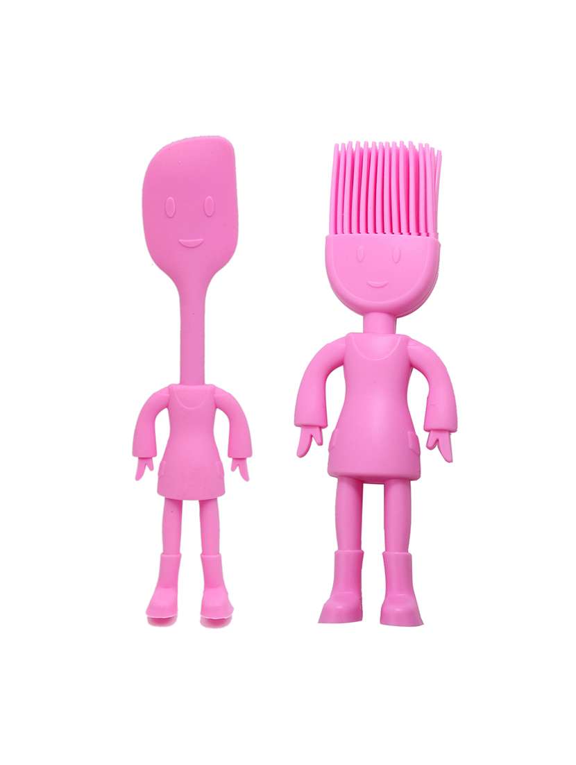 human cartoon shape pink spatula & basting brush