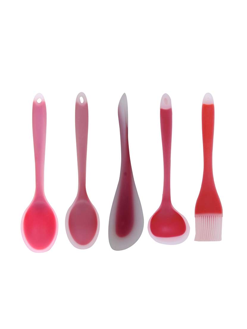 silicone made pink shade 5 pcs kitchen tool set