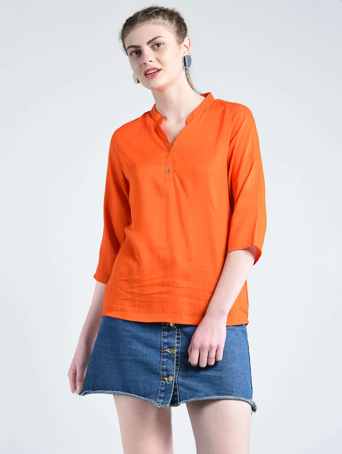 Mandarin Orange band collar top